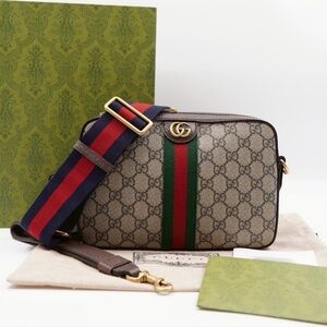 CC36 ❤️ GUCCI GG Supreme Monogram Web Ophidia Wristlet Shoulder Bag